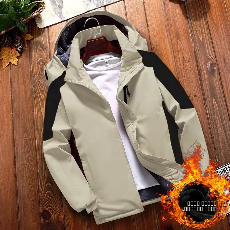 

Thiened Fce Winter Cotton Jaet Men's Casual Loose Fit Windproof Waterproof Polyester Fabric Hooded Zipper Closure Coat