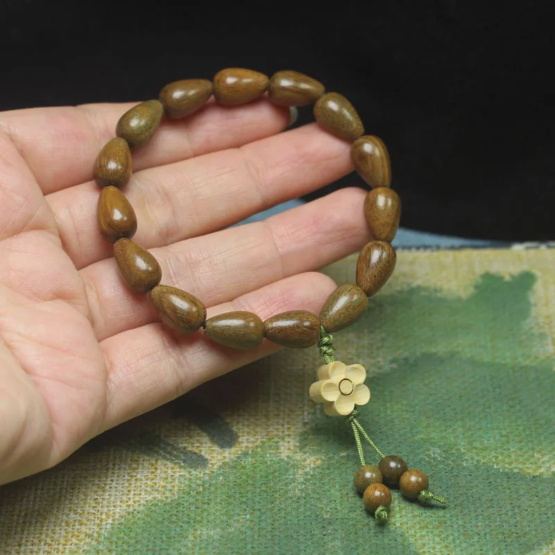 Guajacwood with Fragrance Water Drop Buddha Beads Bracelet Flower Pendant Simple Collectables-Autograph Rosary Ornament Gift