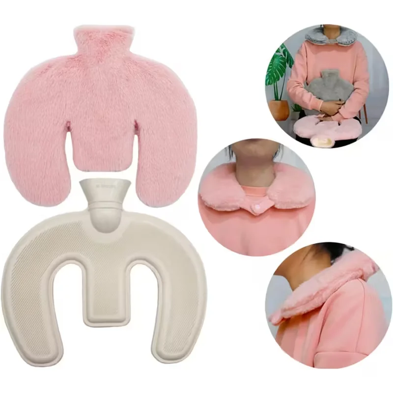 Winter Hot Water Bottle U Shaped Neck Heating Wrap Reusable Plush Warm Hand Pocket for Cold Weather