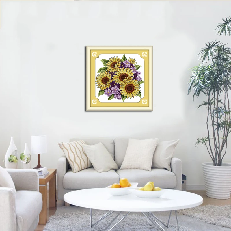 Joy Sunday Cross Stitch Complete Set With Pattern Kit Unity Sunflowers Stamped Counted Cloth Printed Unprinted Home Decor