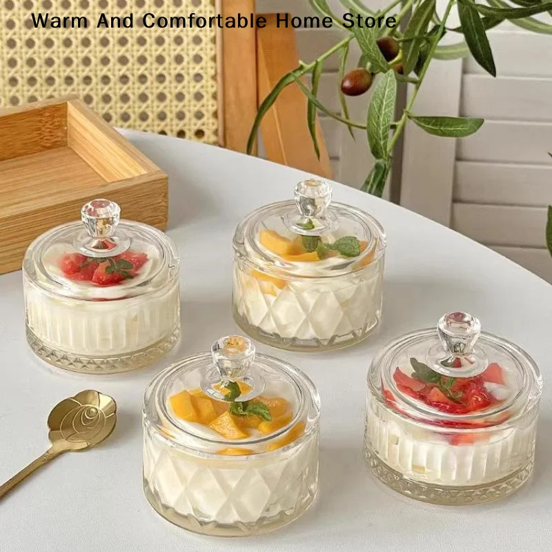 Elegante Taza de Vidrio para Helado y Postre con Tapa, Perfecta para Pudín, Yogur, Gelato, Mousse, Crema, Uso en el Hogar o Tienda, Día de San Valentín