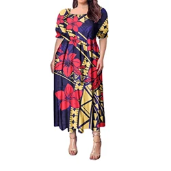 Polynesian Tribal Samoan Puletasi Dress Fijian Print Custom Pacific Island Dress Summer Beach Hawaiian Long Dress