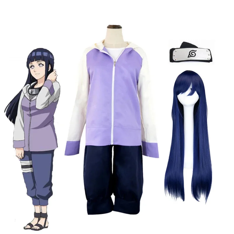 Anime kleding Shippuden Generatie Hyuga Hinata Cosplay Kostuums Meisje kostuum Jas Broek Pruik Accessoires schooluniform