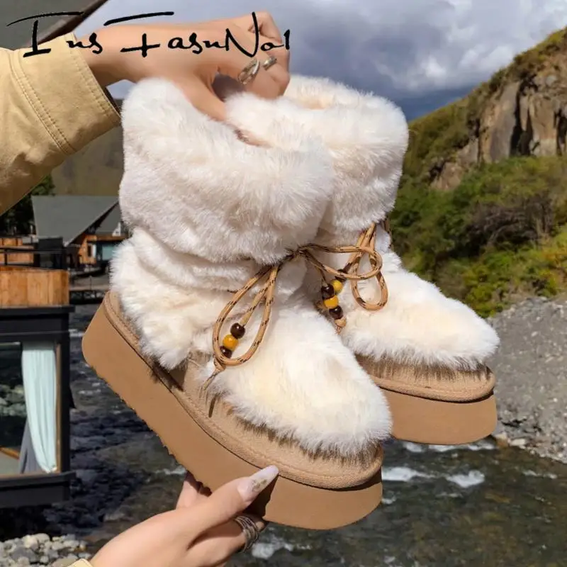 

Fashion Genuine Leather Women Snow Boots Chunky Heel Platfrom Plush Keep Warm Ankle Boots Female All Match Causal Outdoor Shoes
