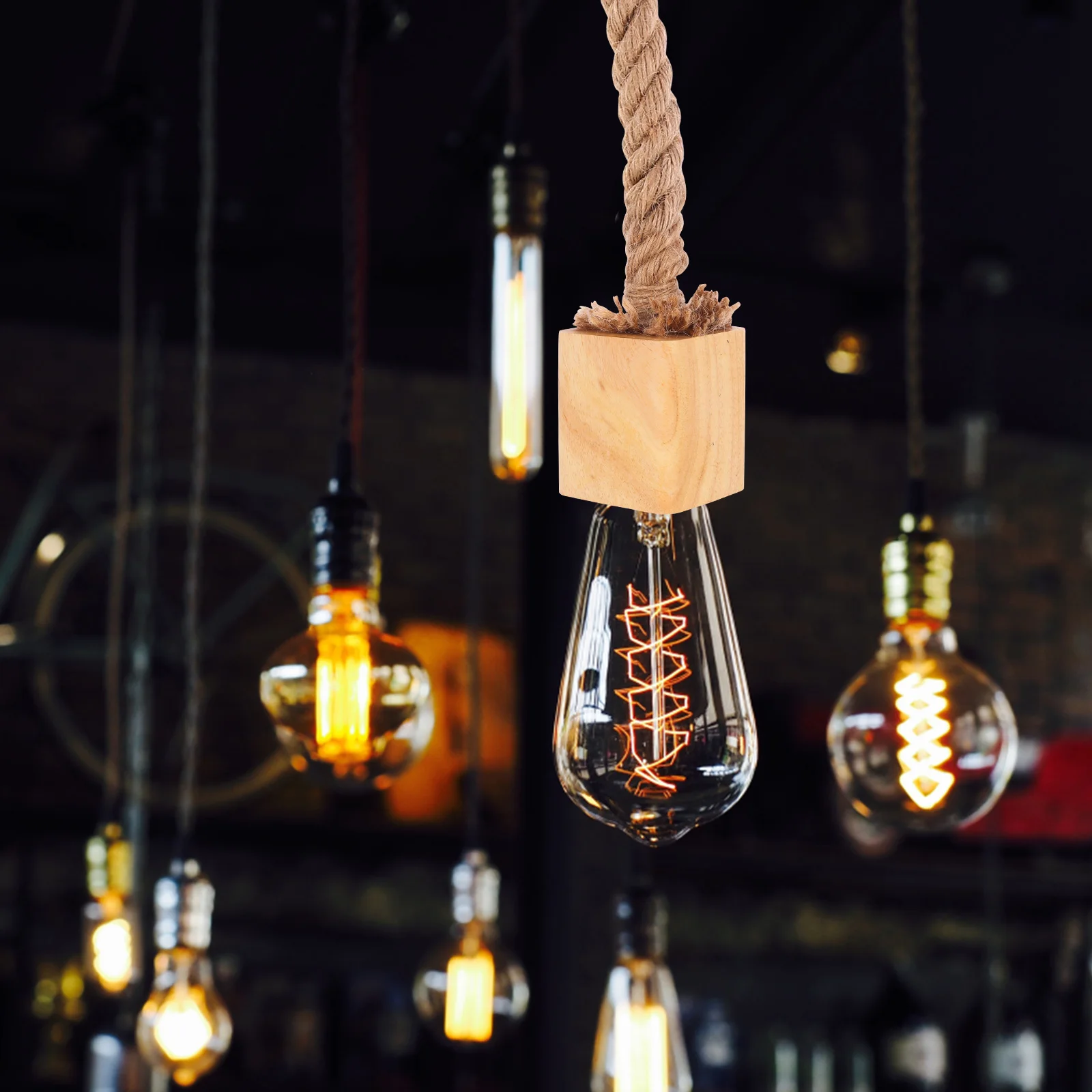 

Wooden Chandeliers Retro Light Fixture Corded Socket Hanging Wire Rubber Cloth Covered Lamp Bulb Holder Screw Fitting