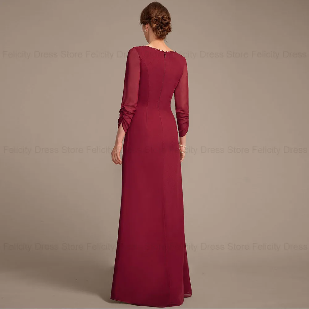 FELICITY Chiffon Elegant Mother of the Bride/Groom Dresses 2024 Sheath Scoop Wedding Guest Dresses With Pleated Beading Sequins