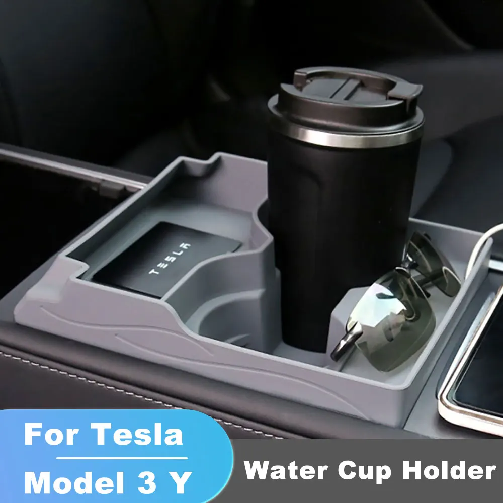 Car Water Cup Slot Slip Holder Accessories For Tesla Model 3 Y Silicone Water Proof Coasters Double Hole Holder Organizer