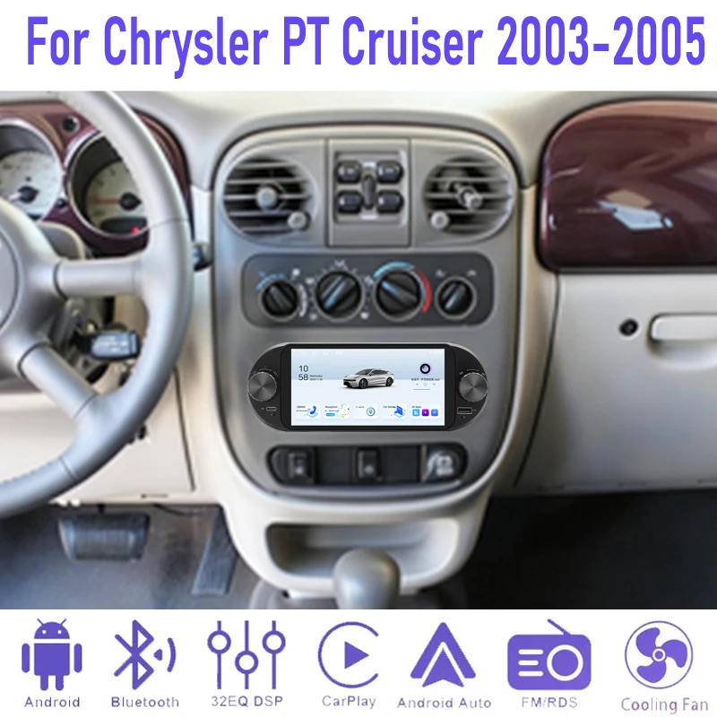6.8'' 4+64GB For Chrysler PT Cruiser 2003-2005 Car Radio Steering Wheel Control 2DIN Head Unit Wireless Carplay Android 15 Auto