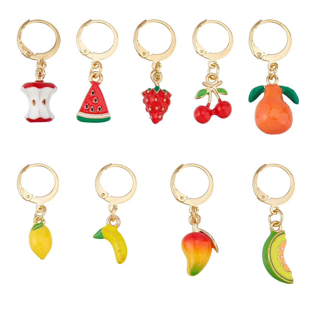 9 Pcs Shoe Charms for Sneakers Handmade Fruit Shoe Charms 30mm Jewelry Grade Enamel Gold Alloy Pendant with Clasp Lightweight