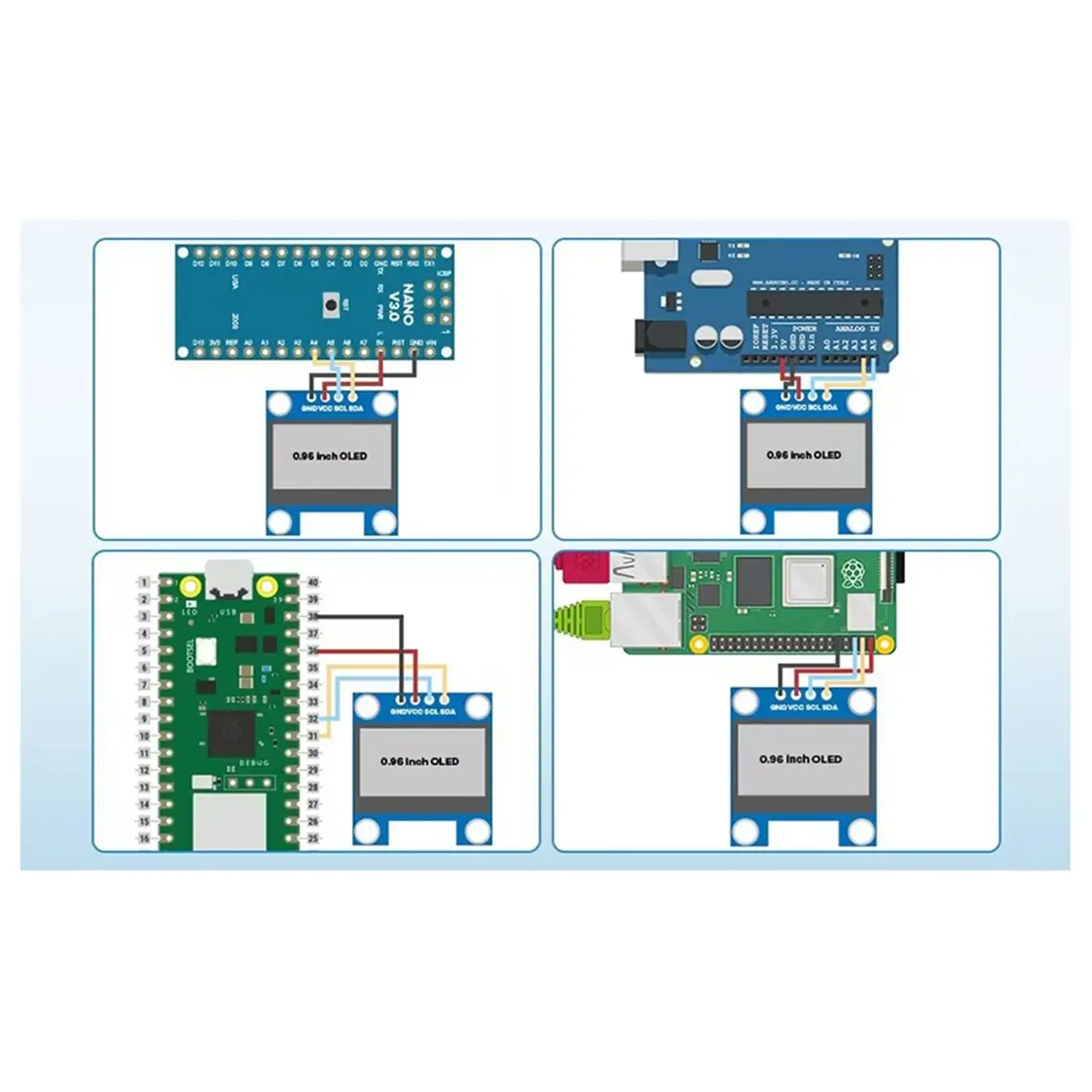 0.96 Inch OLED Display Screen Module SPI 128x64 3.3V-5V Blue for ESP8266 2pcs