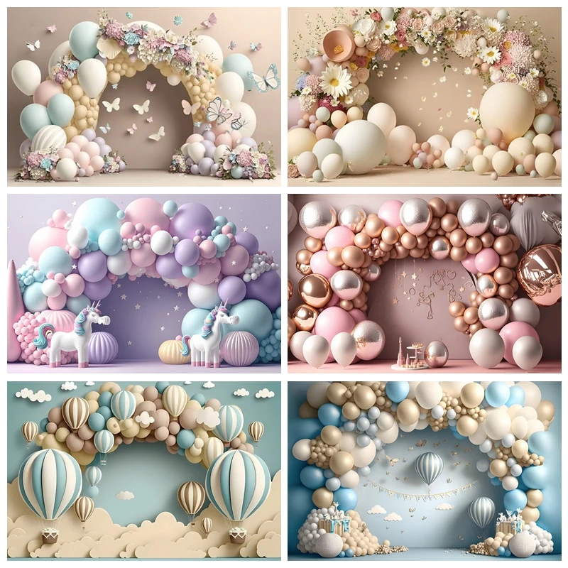 

Newborn Baby Portrait Backdrops 3D Air Balloon Cloud Boys Girls First Birthday Party Cake Smash Background for Photography Props