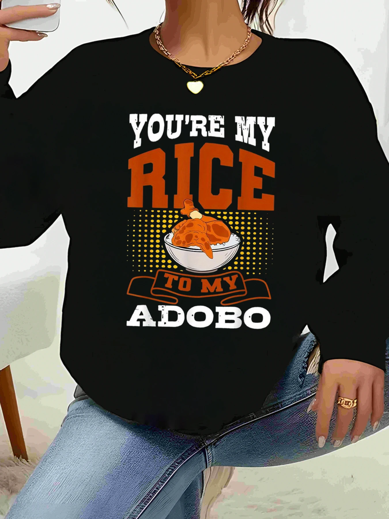 

Футболка с длинными рукавами и принтом You'Re My Rice to My Adobo для повседневной женской одежды