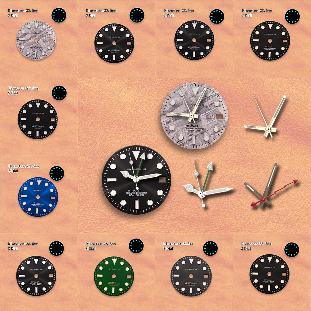 3D S Dial 28.5mm GMT Green font Dial 3 o'clock or 9 o'clock Fit NH34 Movement ice Blue Luminous Watch Modification Accessories