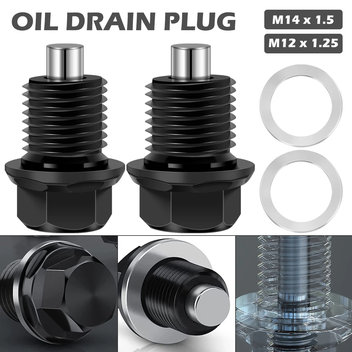 Magnetische Ölwanne Mutter M12 x 1,25/ M14 x 1,5 Magnetische Ölablassschrauben Aluminium Ölablassschraube Stopfen Motorablassmutter Bolzenschraube