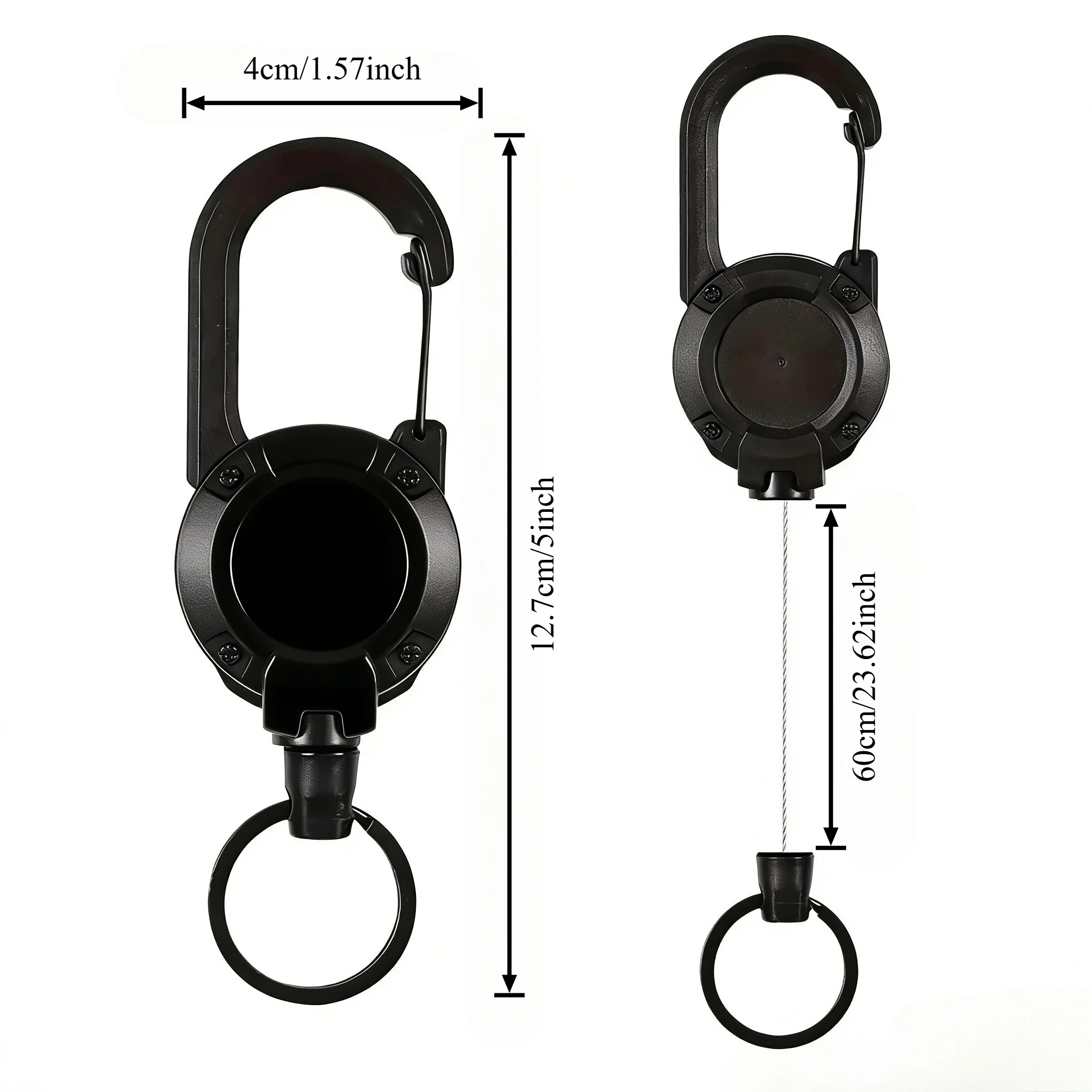Retractable Keychain - Multi-Color Durable Plastic, Carabiner Hook & Key Ring, Stretchable Cord Design, Heavy-Duty Bag/Cart Key
