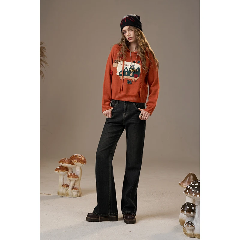 ELFSACK 2025 Maglione con cappuccio da donna con stampa mucca simpatico cartone animato casual invernale nuovi arrivi