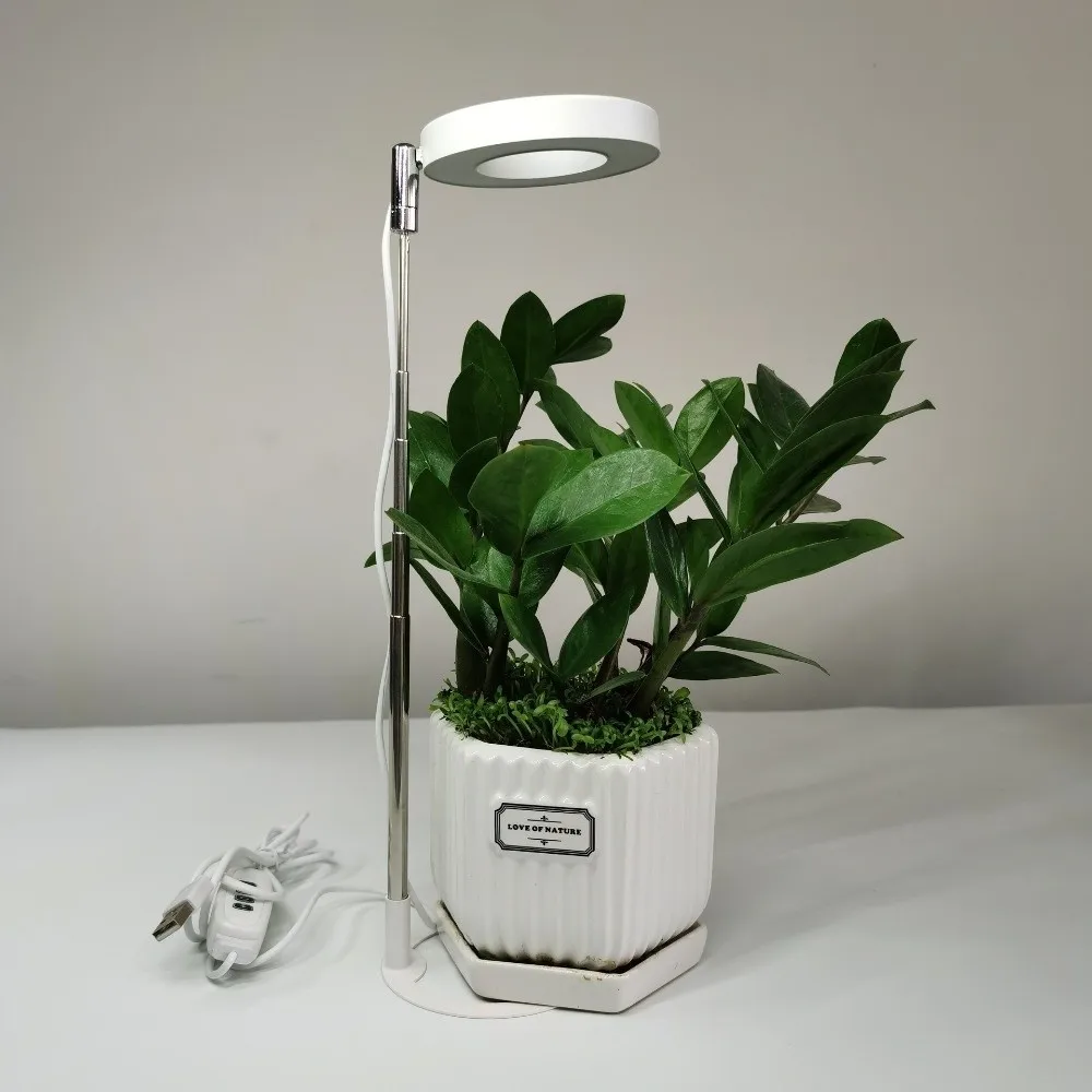 New Height/Angle Adjustable LED Plant Grow Light Timer Dimmable Full Spectrum Lamp USB Full Spectrum Ring Grow Light Indoor