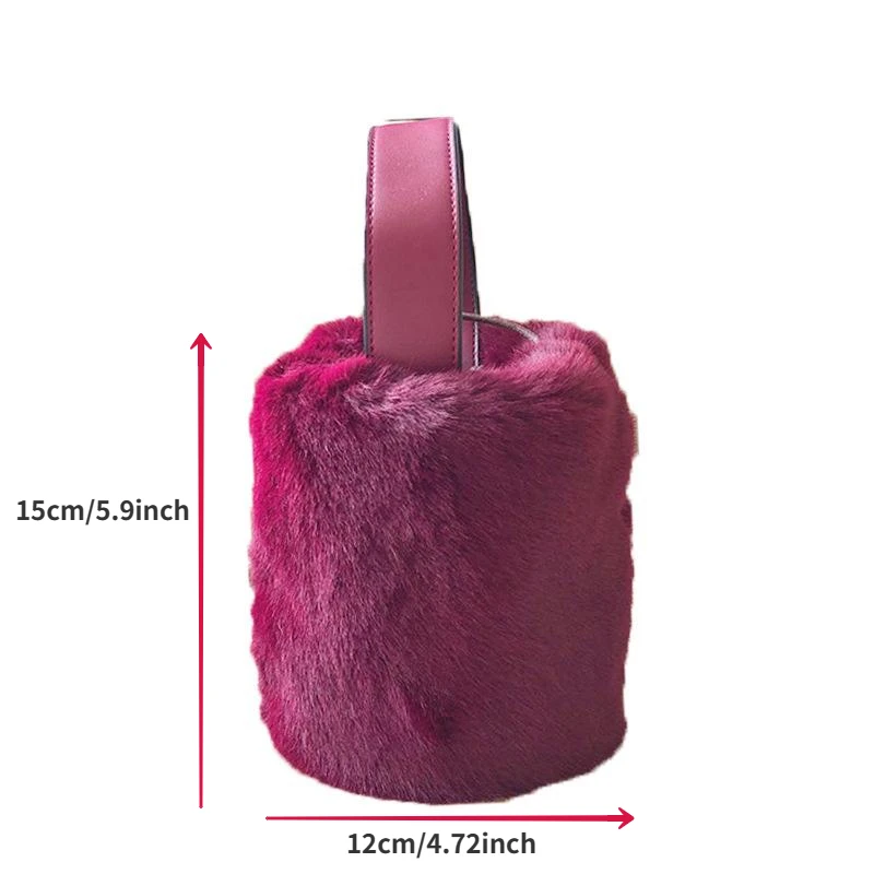 

1Pc Women Bucket Plush Purse Winter Portable Fur Bag Fashion Cross Body Shoulder Bag