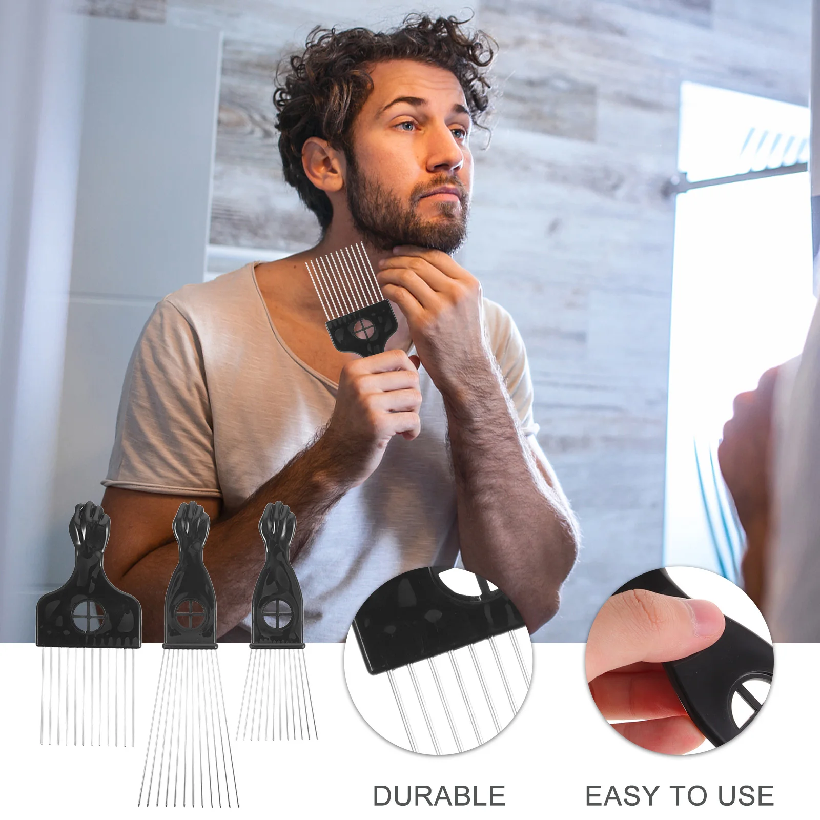 

3pcs Double Sided Stainless Steel Comb Wide Teeth Detangler for Men Braiding Salon Use PP Material