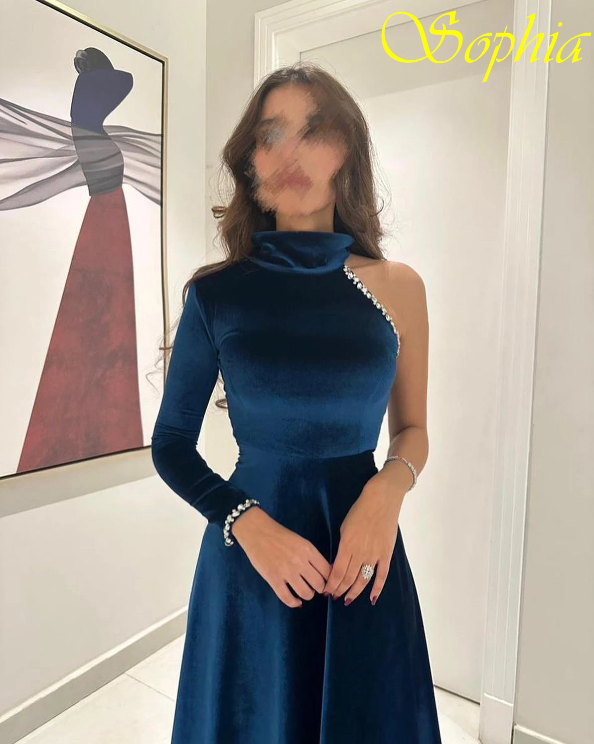 فستان سهرة أنيق مخصص على شكل حرف a بكتف واحد وأكمام طويلة، فساتين مناسبة مخصصة حساسة، فساتين المشاهير #2