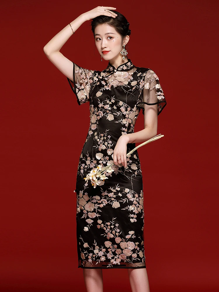 

Ele Young Sle Low Collar Dr Chinese Traditional New Version Women's Faionable High Quali Summer Dr