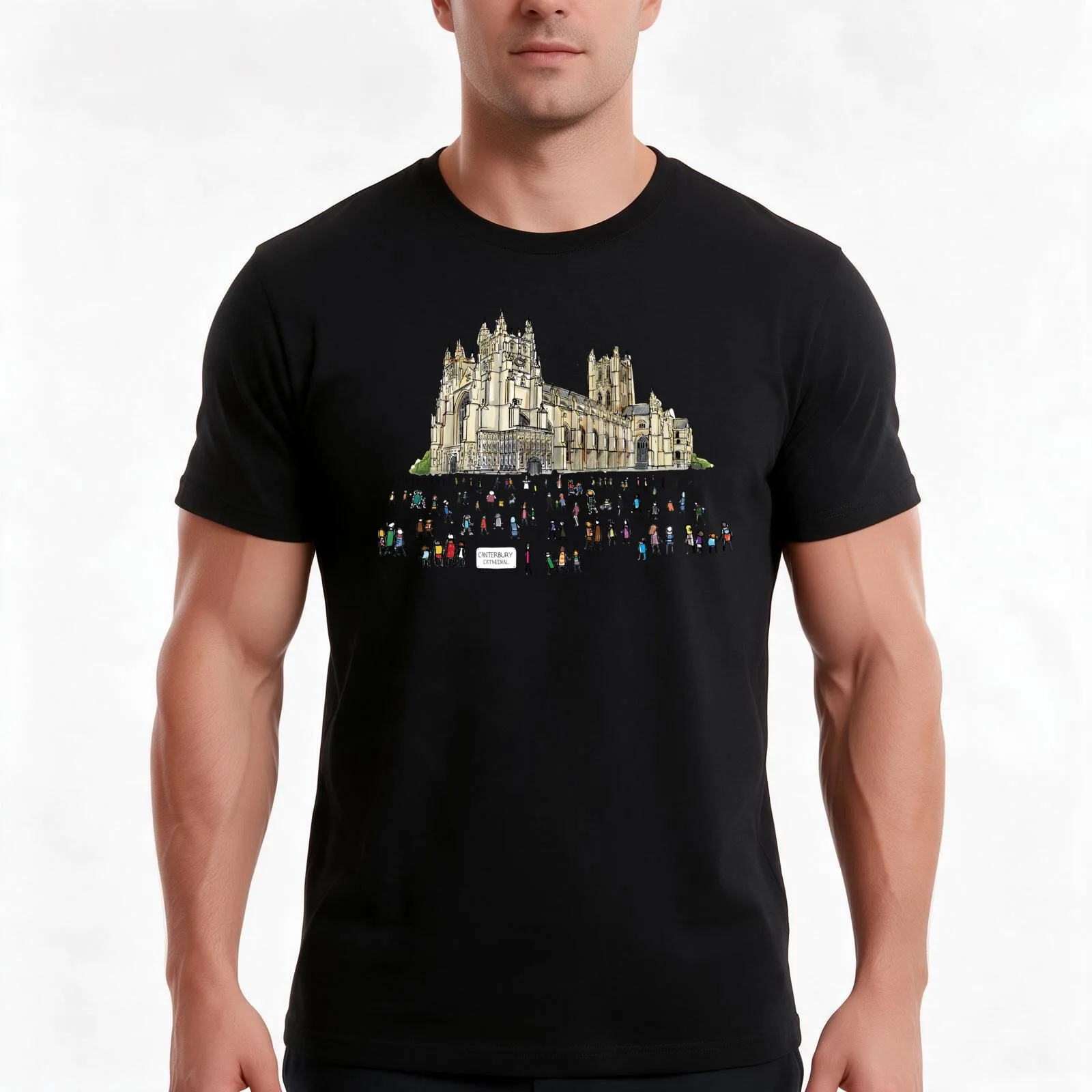 Canterbury Cathedral Illustrated Tribute T-Shirt Summer Casual Cotton Tee Oversized Streetwear Tops Vintage Graphic Print