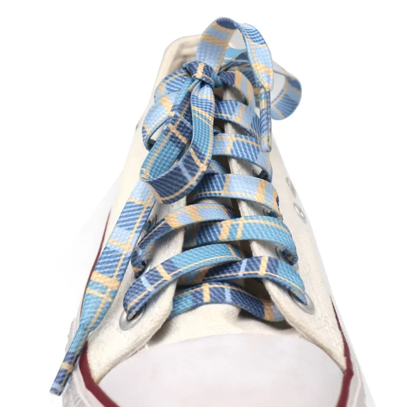 2 Colors 1 Pair Premium 7MM Cyan Blue Color Heat Transfer Printing Luxury Shoelaces Men and Women Sneaker 2023 Funny Sznurówki