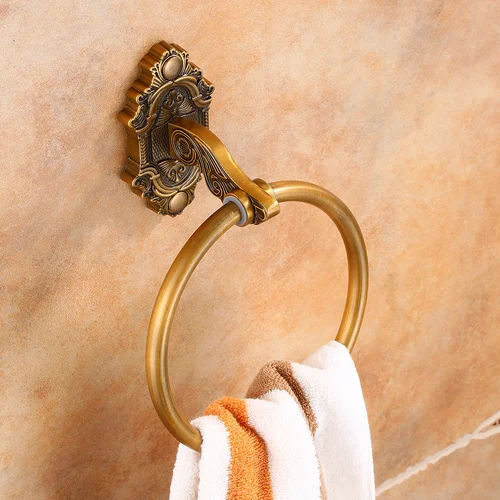 Imagen 2 del producto Toallero de baño, soporte de toalla de latón antiguo redondo montado en la pared de aluminio, accesorios de baño clásicos