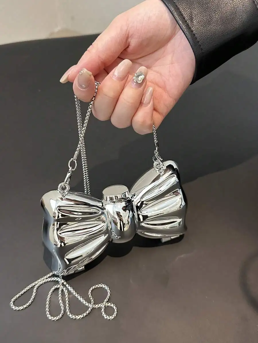 

Shiny Metallic Bow-Shaped Mini Chain Purse for Women Evening Crossbody Bag