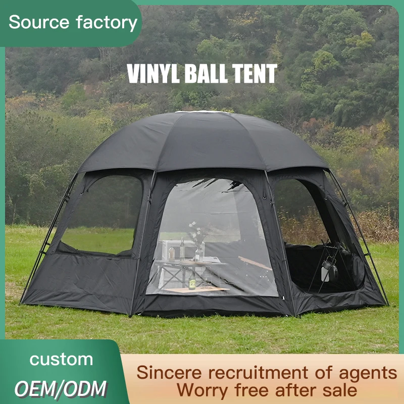 Outdoor Dome Tent Black Coated Octagonal Ball Tent 5-8 Person Waterproof Shelter  Tent