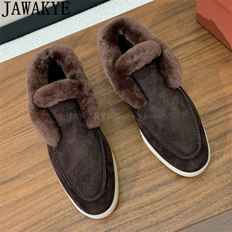 JAWAKYE Winter Classical Hot Sale Multicolour Snow Boots Women Plus Size Open Wool Collar Suede Short Boots Famous Brand Shoes