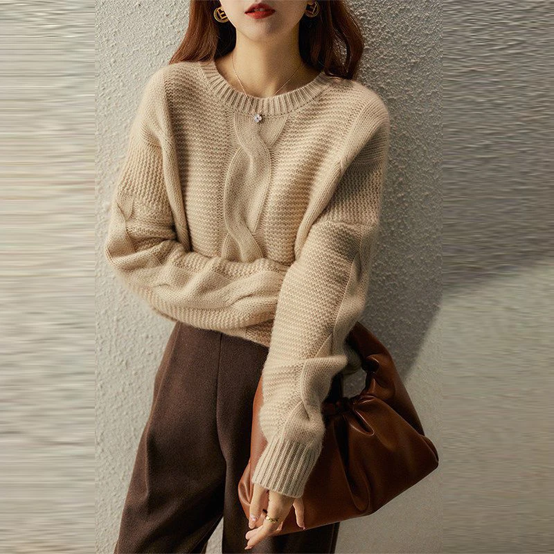 

Autumn Winter Women Vintage Simple Chic Twists Knitted Sweater Lazy Style O Neck Solid Long Sleeve Pullover Tops Casual Jumpers