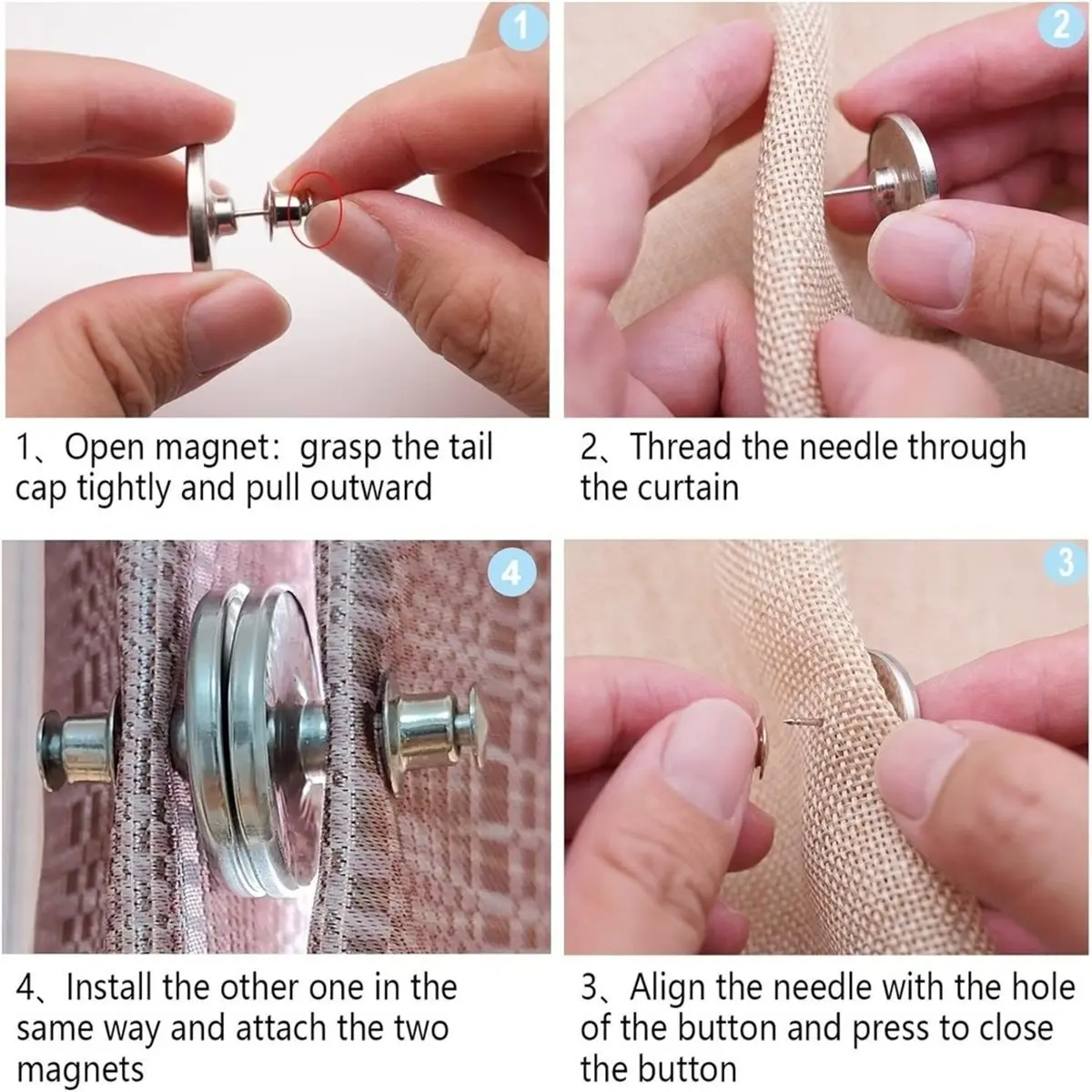 PHONE&GEAR 30 Pairs Curtain Magnets Closure, Magnetic Curtain Clips for Indoor Outdoor Curtains Prevent Light Leaking,