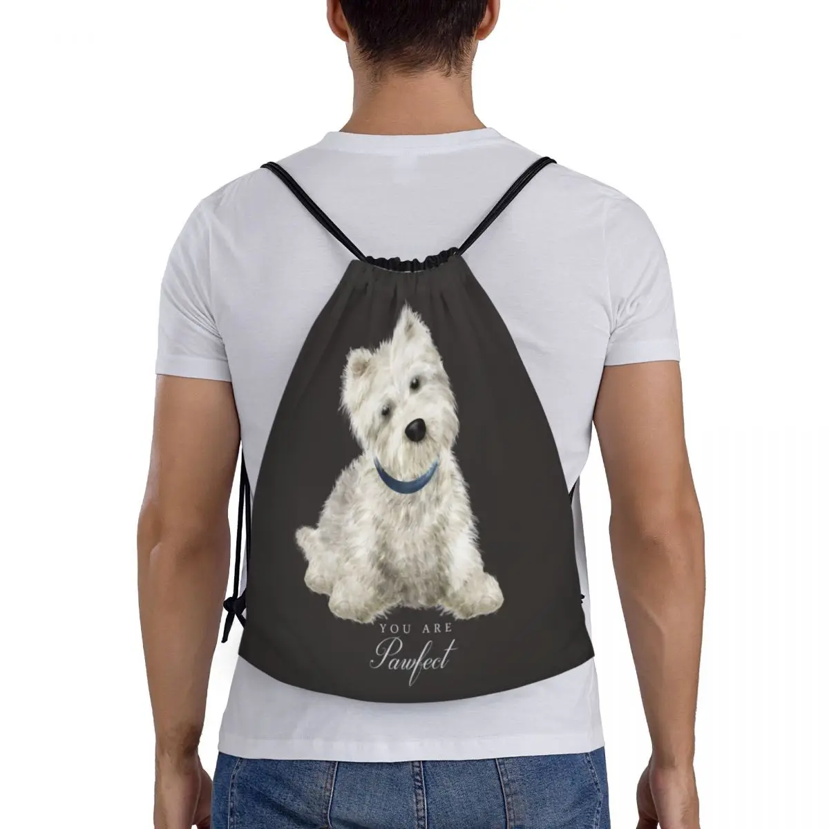 Custom Westie West Highland White Terrier Dog Drawstring Bag Women Men Portable Gym Sports Sackpack Shopping Storage Backpacks