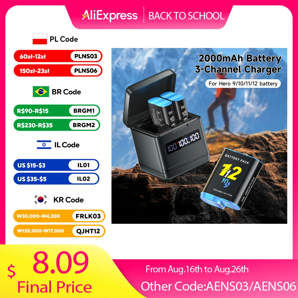 Gopro Action Camera Hero 12 Black - PALO Battery for GoPro Hero 10