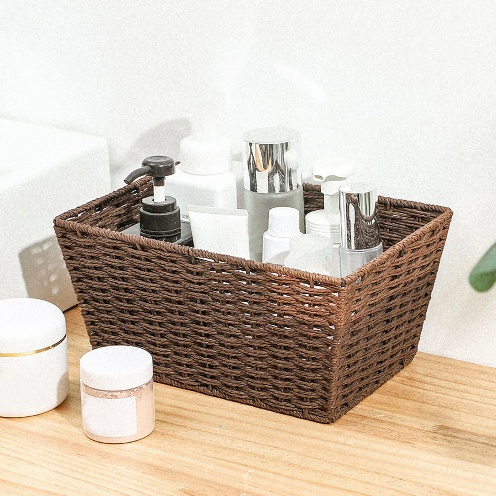 

Storage Basket Decorative Woven H led Imitation Rattan Cosmetics Holder Toiletries ganizer Sundries H woven Basket Hotel Bedroom