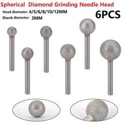 6PCS Grinding Needle Head Emery Round Ball Burr Drill Bit For Carving Engraving Drilling 4-12mm Glass Gemstones Power Tools