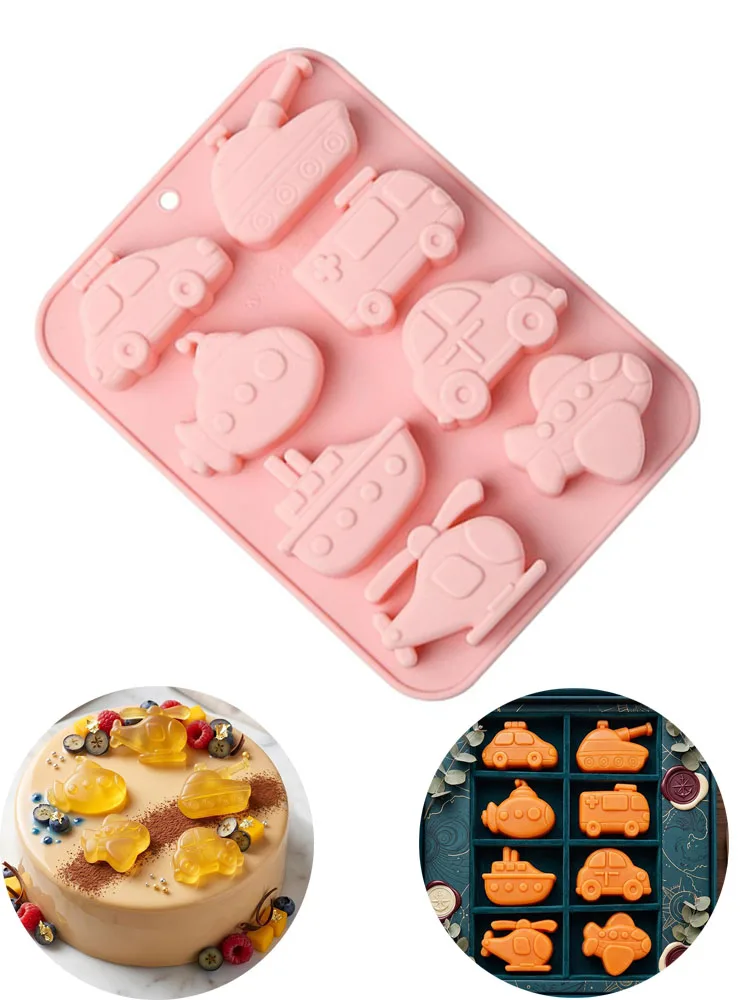 3D Transportation Theme Silicone Mold For Chocolate Ship Submarine Car Shaped Candy Ice Cube Tray Cake Decoration Cupcake Topper