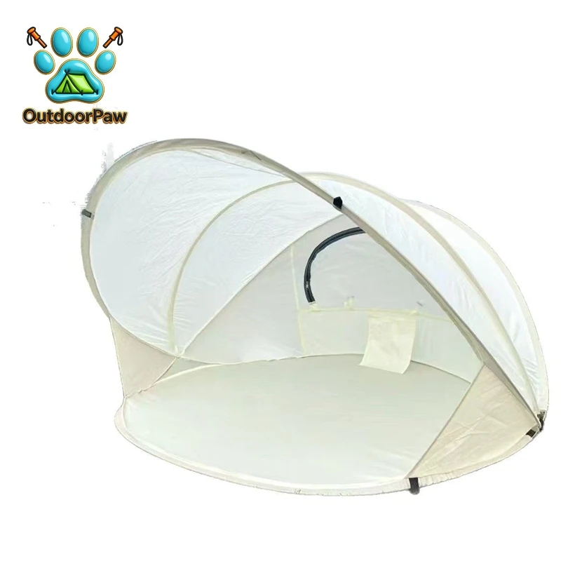 Beige White Pop Up Summer Automatic Beach Tent 2-3 People Speed Open Quick Portable Simple Shade Sun Fishing Park Leisure Travel