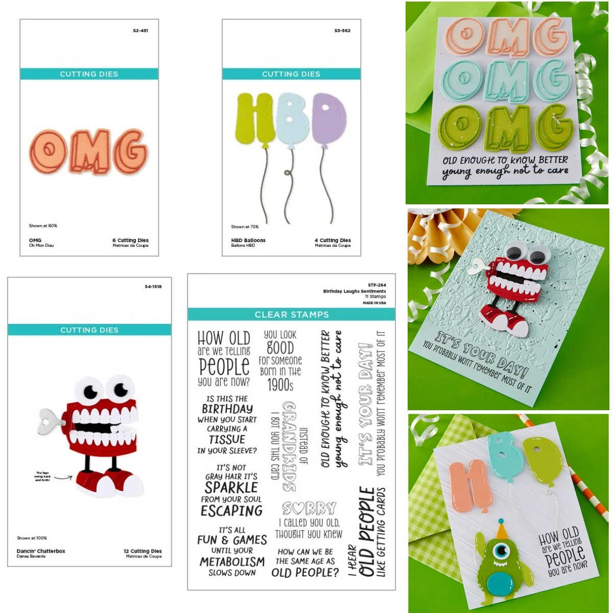 

Dancin Chatterbox HBD Balloons Birthday Laughs Sentiments Metal Cutting Dies Clear Stamp Stencil for DIY Making Scrapbook 2026
