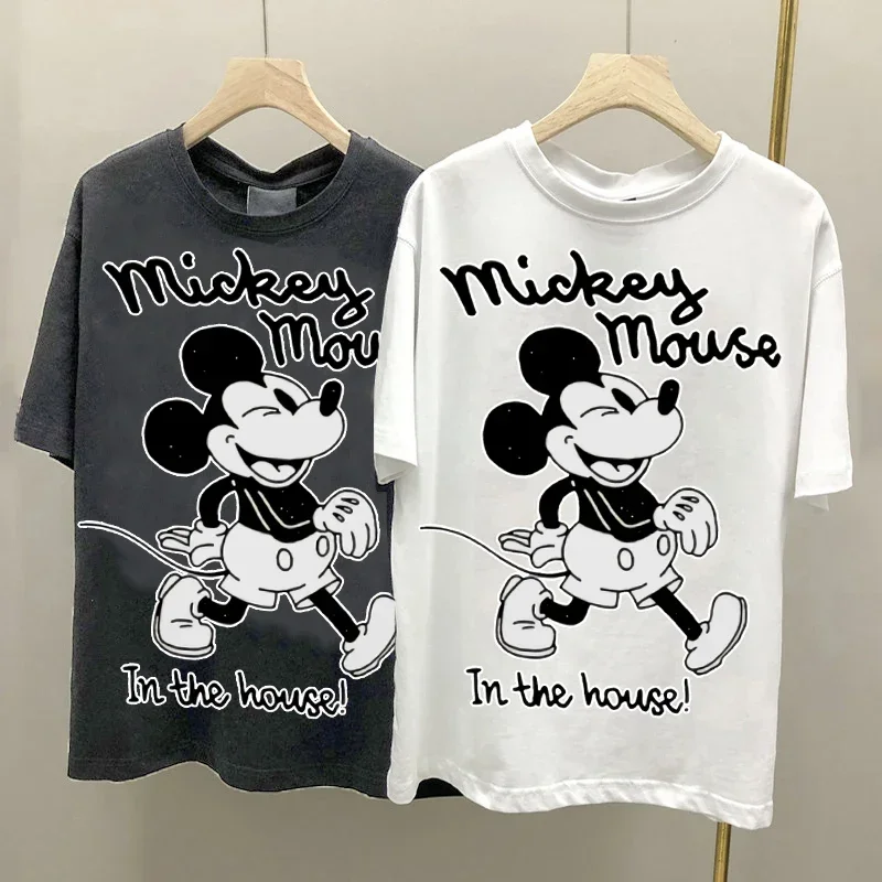 Kawaii Mickey Mouse Summer T-shirt Ladies Black Top Ladies Casual O-Neck Top Ladies Kormen Korean Style Harajuku Clothing