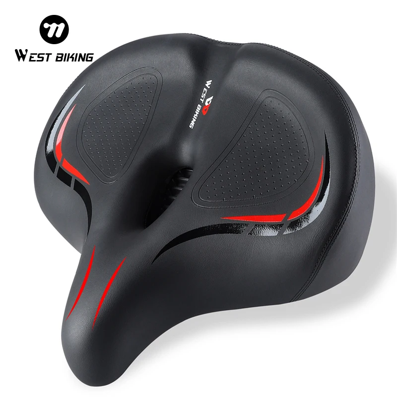 WEST BIKING Ergonomischer breiter Fahrradsitz, verdickter, hochelastischer Schwamm, doppelt stoßdämpfend, hohl, atmungsaktives PU-Leder, Fahrradsattel für City-, Mountain- und E-Bikes, tägliches