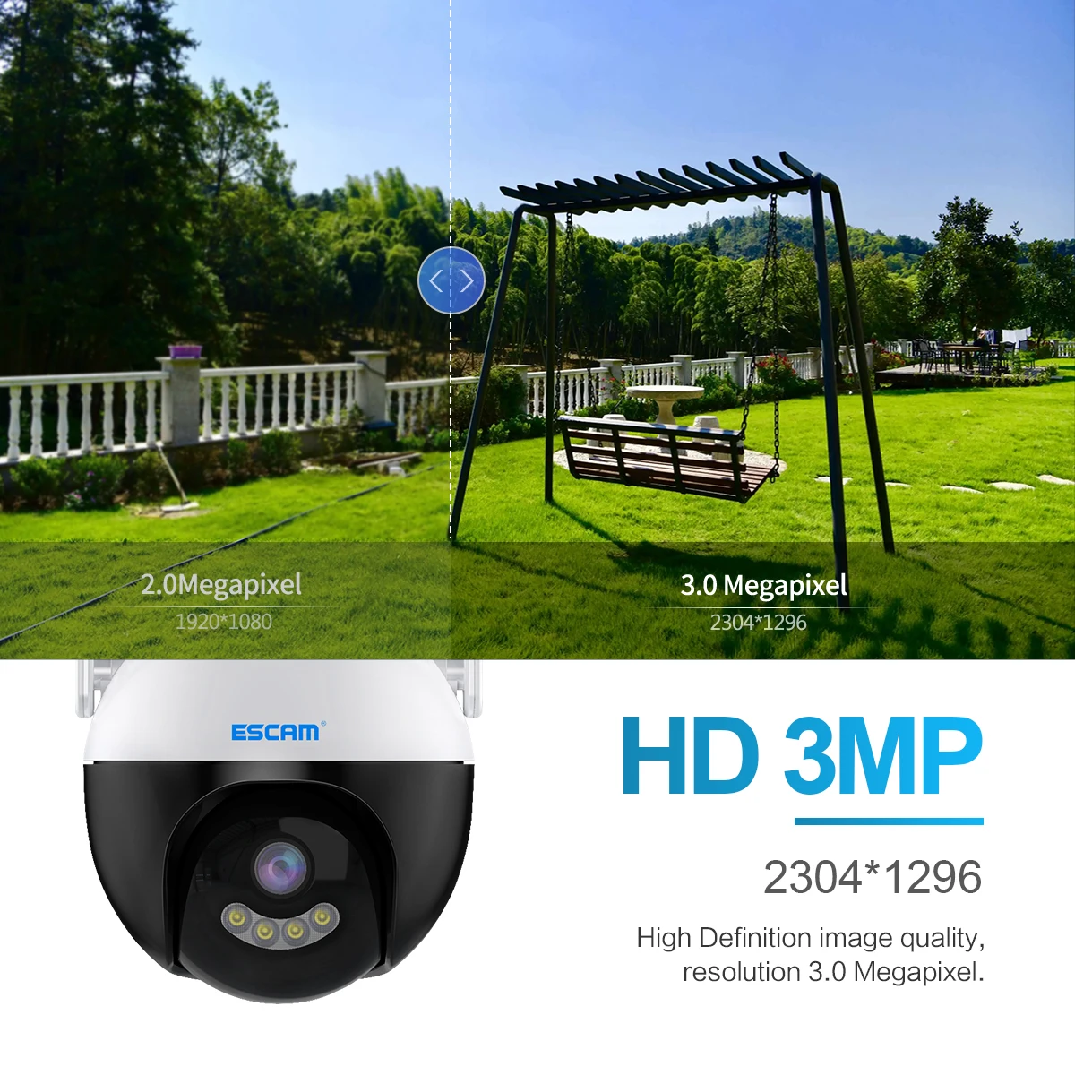 

ESCAM QF300 3MP 1296P Icsee APP Водонепроницаемая купольная IP-камера WIFI PTZ Onvif Rtsp Полноцветный AI Гуманоидный домофон Радионяня