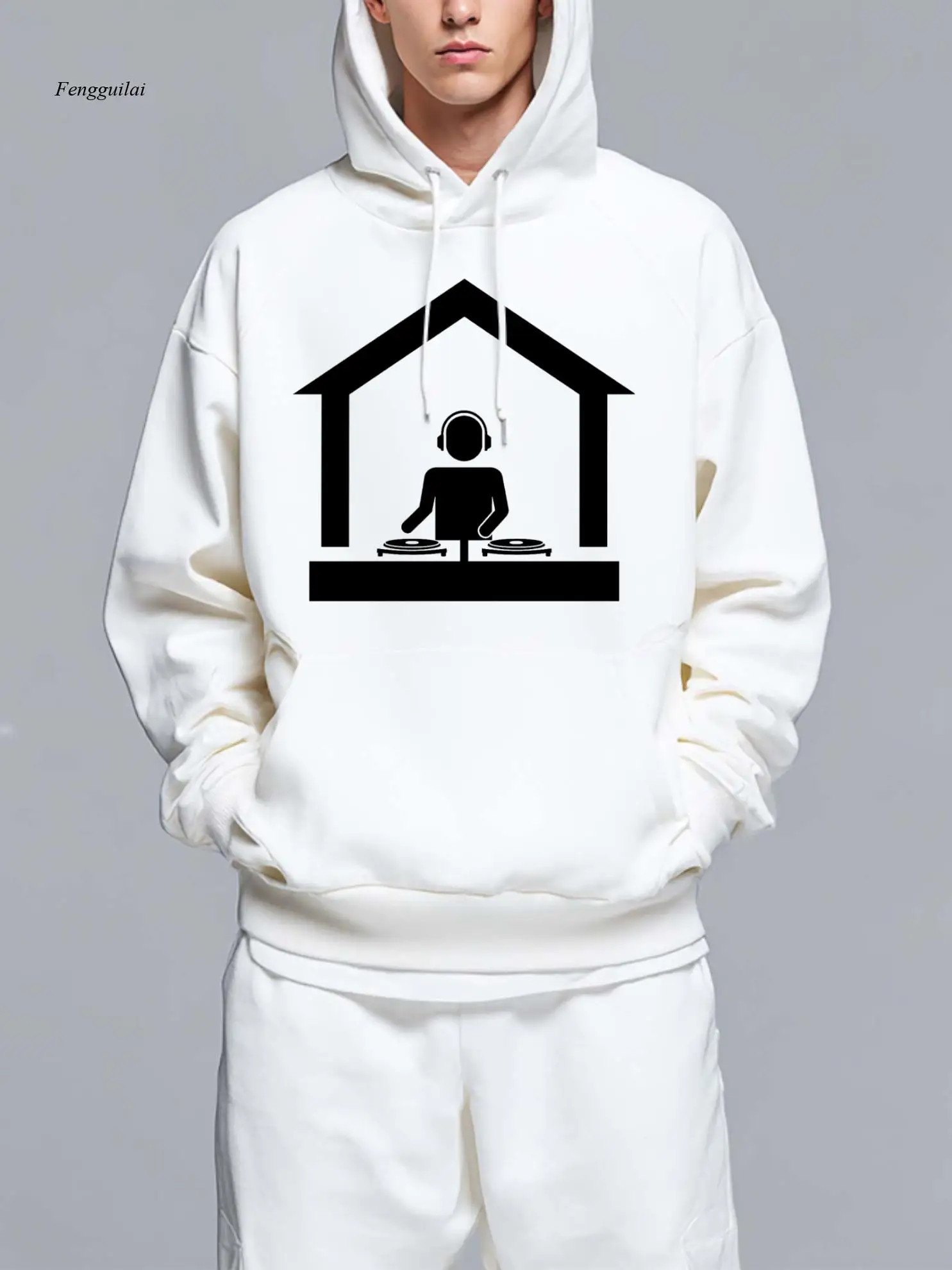 

Толстовка с капюшоном и простым принтом DJ, пуловер, спортивная одежда, повседневные и удобные зимние и осенние топы.