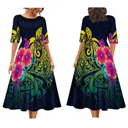Women's Dress Custom Polynesian Style Long Skirt Crew-Neck Skirt Dress Summer Short Sleeve Quality Fabric Dress
