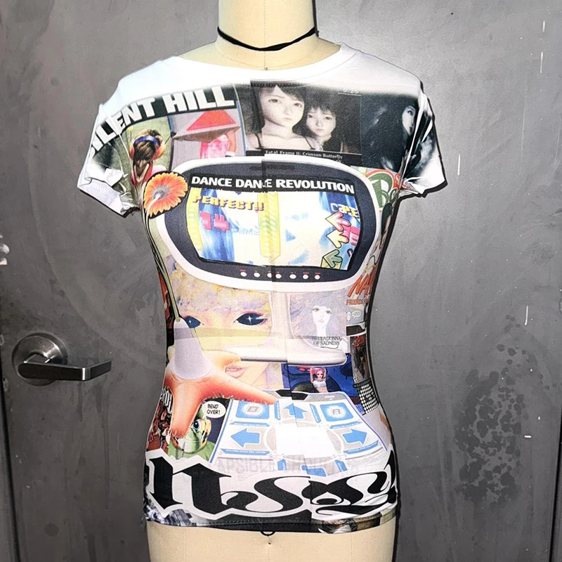 Women clothes Y2k Tops Baby Tees Aesthetic Emo Summer Tops Streetwear Gothic Harajuku Graphic Cartoon T-shirt Vintage Crop Tops