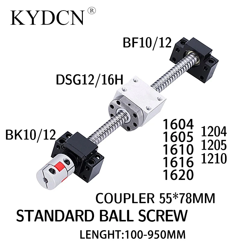 

SFU1604 1605 1610 Ball screw length 100-950mm screw, nut holder plus BK12BF12 support seat and coupling ball screw set