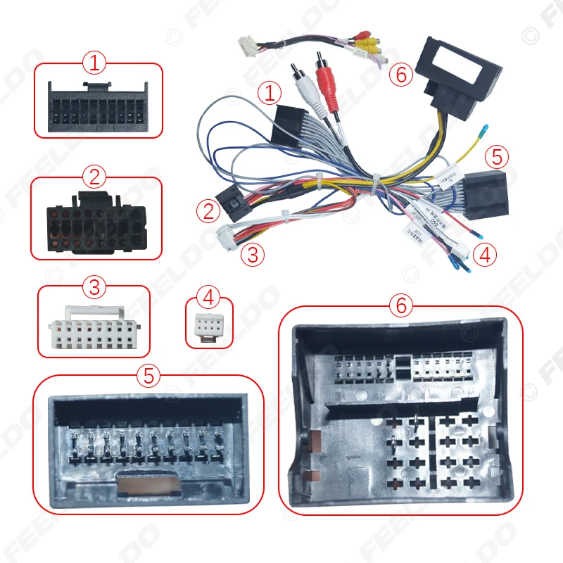 FEELDO Car 16pin Android Radio Stereo Wiring Harness Cable With Canbus/Optical Fiber Box For Volkswagen Touareg(02~10)