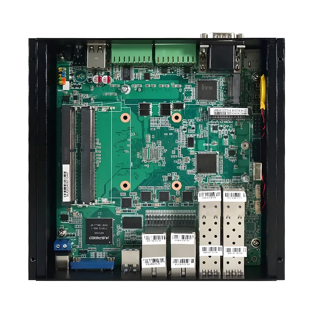 Mini computer industriale LAN 4x2.5G senza ventola Intel Atom C3758 C3958 2xRS232 COM GPIO 4x SFP Mini PC incorporato Staffa VESA 4G SIM