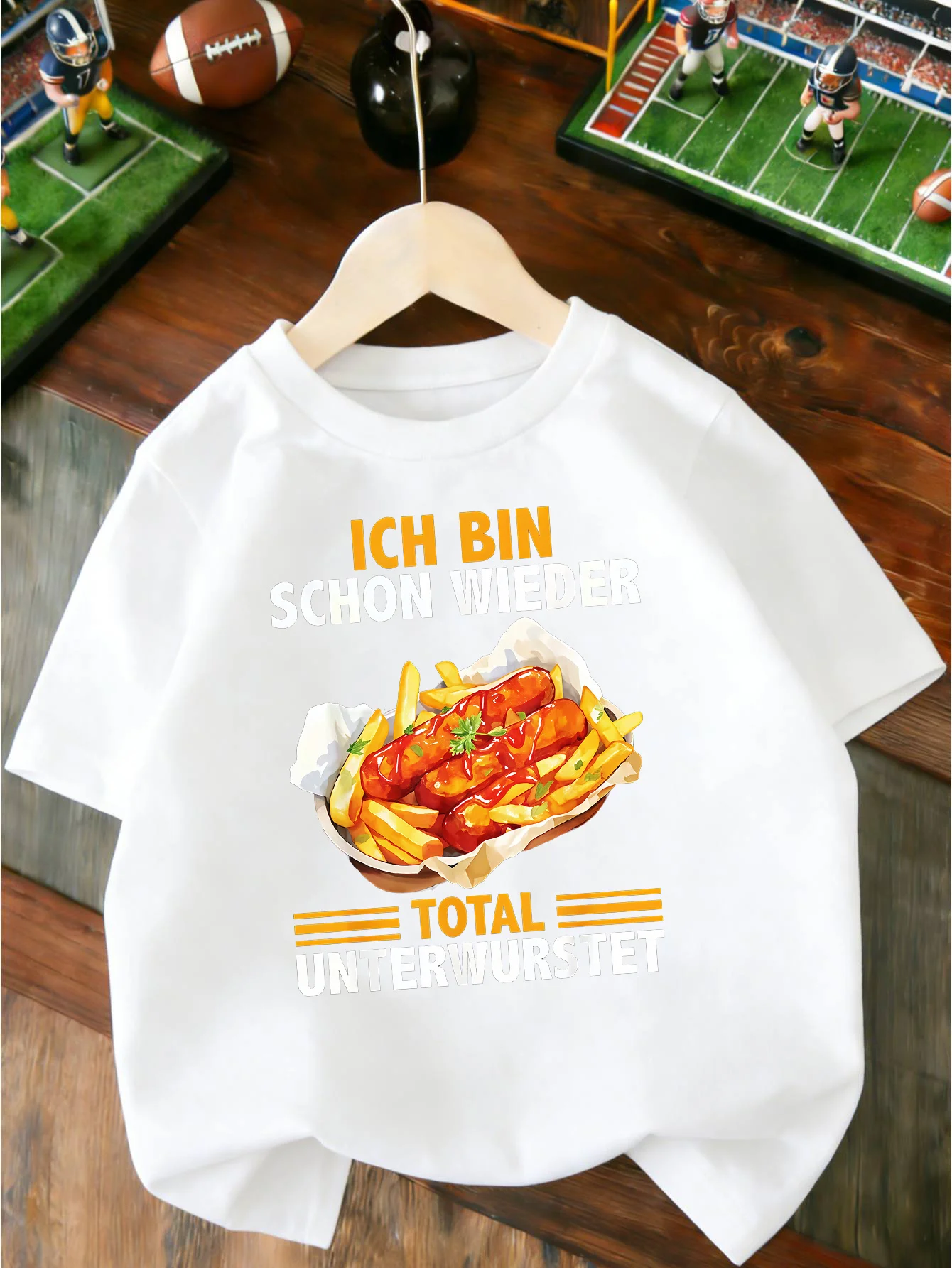 German Text Sausage And French Fries Print T Shirt Boys Girls Lovely Short Sleeve Tee Family Matching Soft Cotton Kids Tops